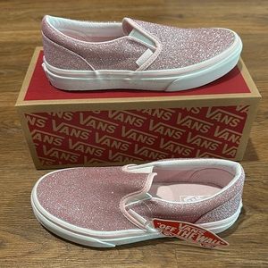 NWT Vans Classic Slip-On Pink Glitter Sz 3 Kid
